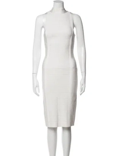 Pre-owned Herve Leger Mock Neck Knee-length Dress In Neutrals