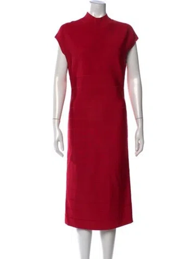 Pre-owned Herve Leger Mock Neck Knee-length Dress In Red
