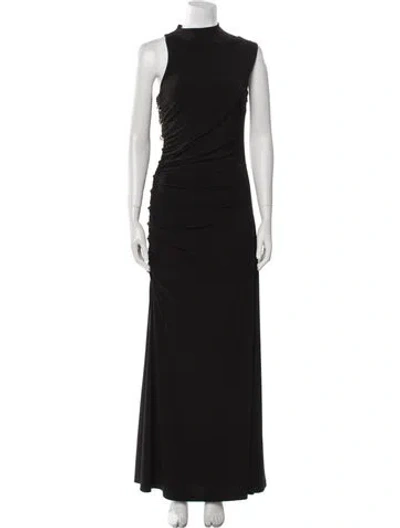 Pre-owned Herve Leger Mock Neck Long Dress In Black