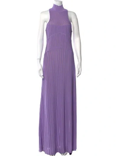 Pre-owned Herve Leger Mock Neck Long Dress In Purple