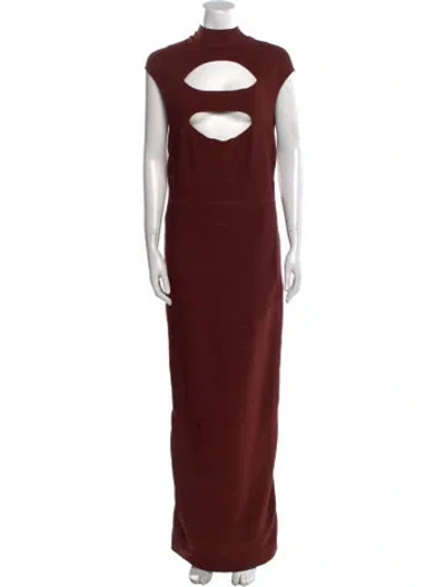 Pre-owned Herve Leger Mock Neck Long Dress In Red