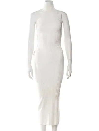 Pre-owned Herve Leger Mock Neck Long Dress In White