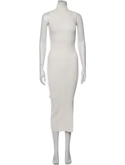 Pre-owned Herve Leger Mock Neck Long Dress In White
