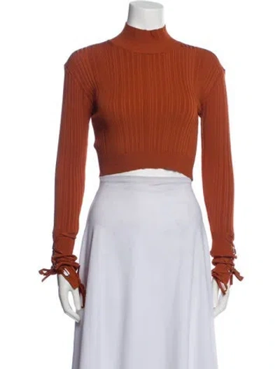 Pre-owned Herve Leger Mock Neck Long Sleeve Crop Top In Orange
