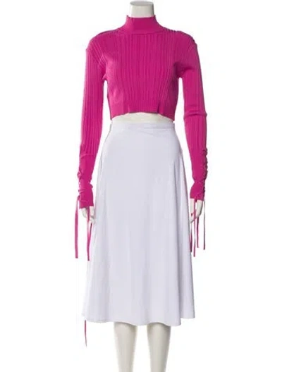 Pre-owned Herve Leger Mock Neck Long Sleeve Crop Top In Pink