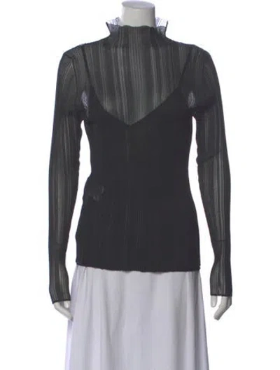 Pre-owned Herve Leger Mock Neck Long Sleeve Top In Black