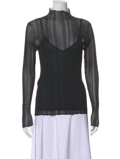Pre-owned Herve Leger Mock Neck Long Sleeve Top In Black