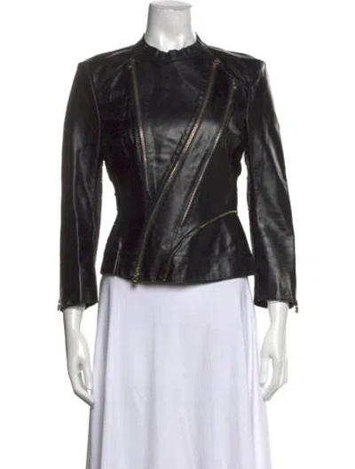 Pre-owned Herve Leger Mock Neck Long Sleeve Top In Black