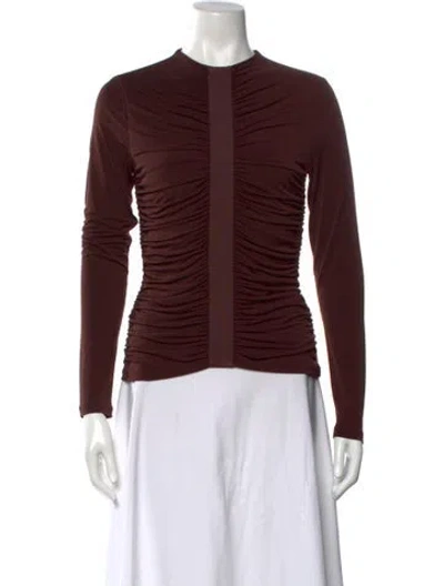 Pre-owned Herve Leger Mock Neck Long Sleeve Top In Brown