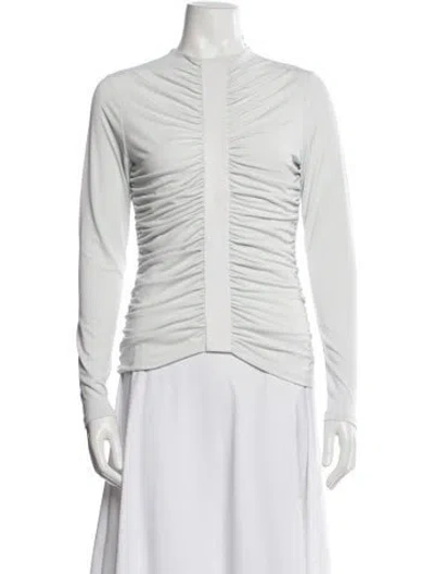 Pre-owned Herve Leger Mock Neck Long Sleeve Top In White