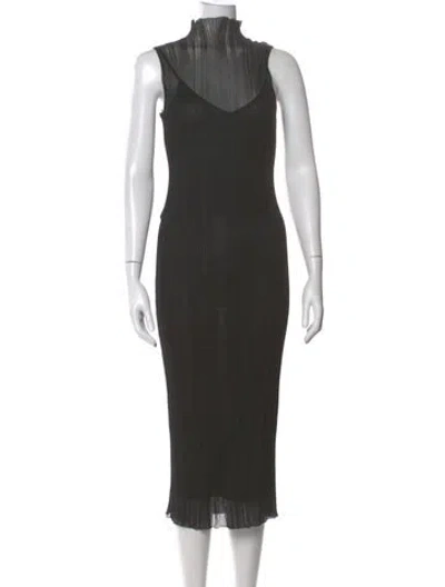 Pre-owned Herve Leger Mock Neck Midi Length Dress In Black