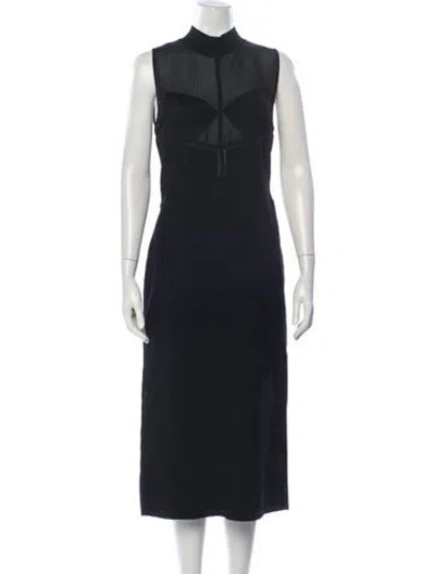 Pre-owned Herve Leger Mock Neck Midi Length Dress In Black