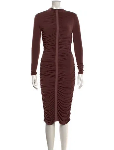 Pre-owned Herve Leger Mock Neck Midi Length Dress In Brown