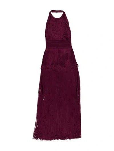 Pre-owned Herve Leger Mock Neck Midi Length Dress In Burgundy
