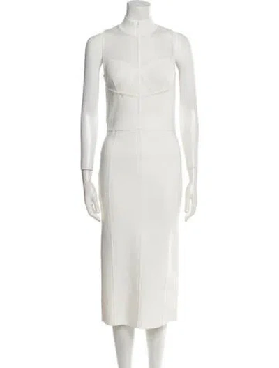 Pre-owned Herve Leger Mock Neck Midi Length Dress In Neutral