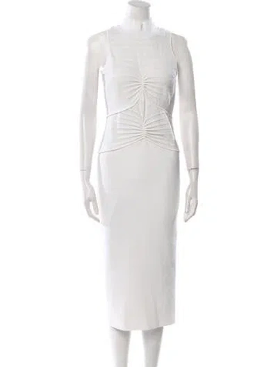 Pre-owned Herve Leger Mock Neck Midi Length Dress In Neutral