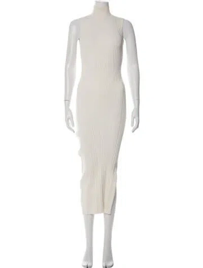 Pre-owned Herve Leger Mock Neck Midi Length Dress In Neutrals