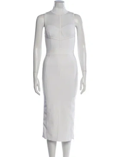 Pre-owned Herve Leger Mock Neck Midi Length Dress In White