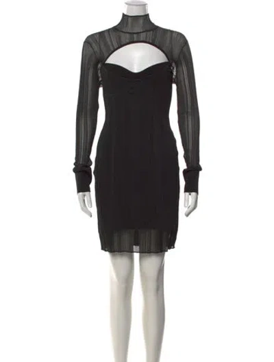 Pre-owned Herve Leger Mock Neck Mini Dress In Black