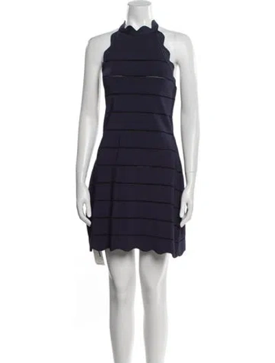 Pre-owned Herve Leger Mock Neck Mini Dress In Blue