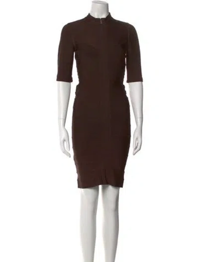 Pre-owned Herve Leger Mock Neck Mini Dress In Brown