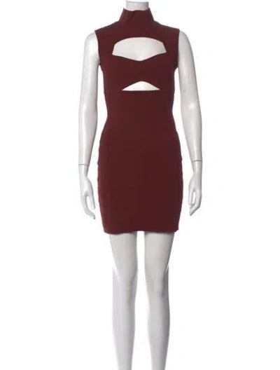 Pre-owned Herve Leger Mock Neck Mini Dress In Brown
