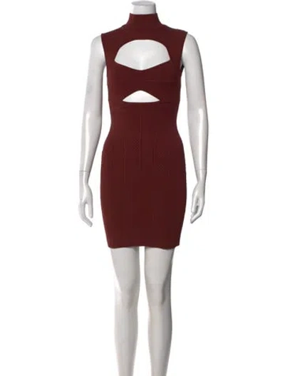 Pre-owned Herve Leger Mock Neck Mini Dress In Burgundy