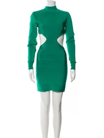 Pre-owned Herve Leger Mock Neck Mini Dress In Green