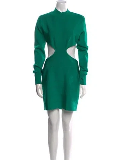 Pre-owned Herve Leger Mock Neck Mini Dress In Green