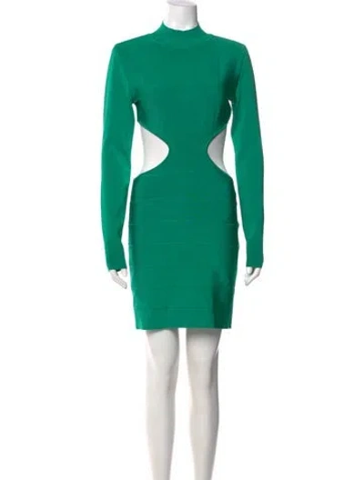 Pre-owned Herve Leger Mock Neck Mini Dress In Green