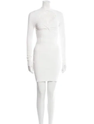 Pre-owned Herve Leger Mock Neck Mini Dress In Neutral