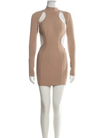 Pre-owned Herve Leger Mock Neck Mini Dress In Neutral