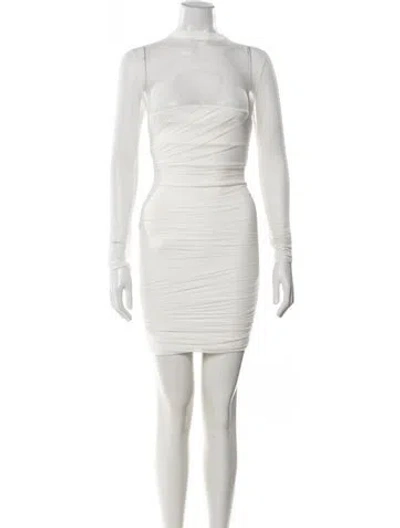 Pre-owned Herve Leger Mock Neck Mini Dress In Neutral