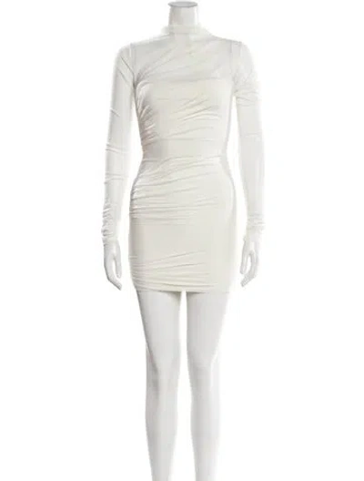 Pre-owned Herve Leger Mock Neck Mini Dress In Neutrals