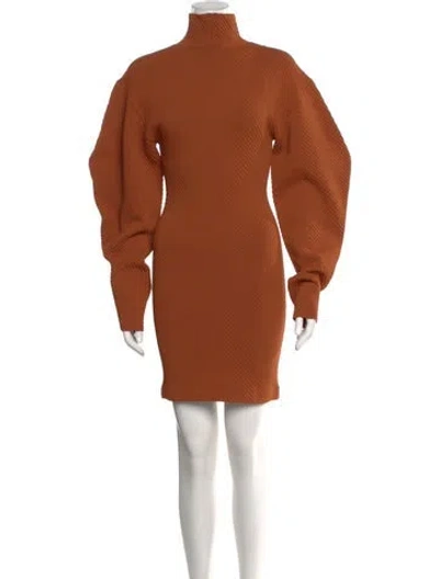Pre-owned Herve Leger Mock Neck Mini Dress In Orange