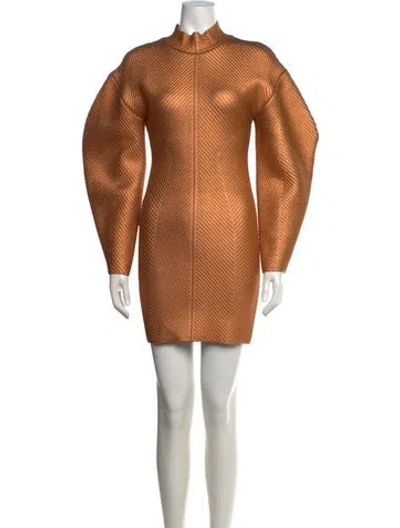 Pre-owned Herve Leger Mock Neck Mini Dress In Orange