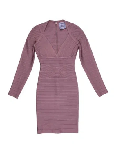 Pre-owned Herve Leger Mock Neck Mini Dress In Pink