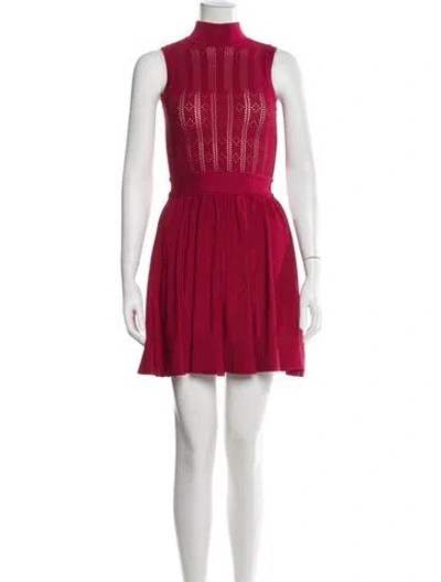 Pre-owned Herve Leger Mock Neck Mini Dress In Pink