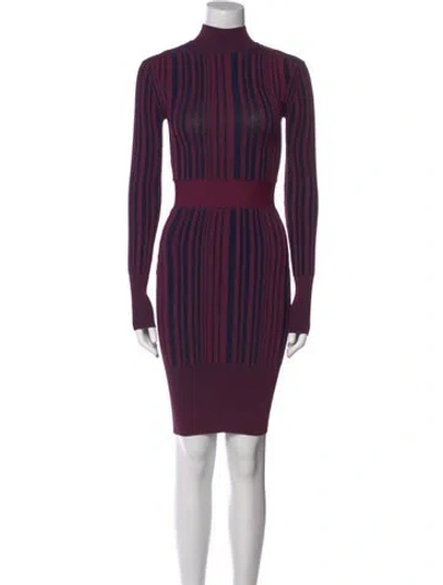 Pre-owned Herve Leger Mock Neck Mini Dress In Purple