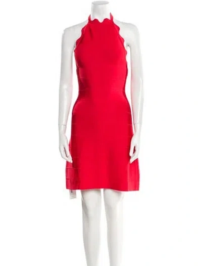 Pre-owned Herve Leger Mock Neck Mini Dress In Red