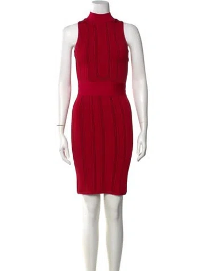 Pre-owned Herve Leger Mock Neck Mini Dress In Red