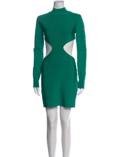Pre-owned Herve Leger Mock Neck Mini Dress W/ Tags In Green