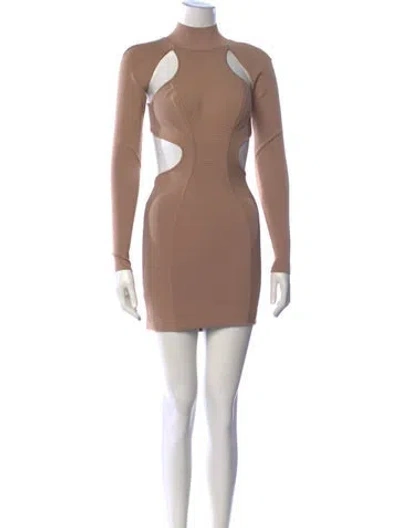 Pre-owned Herve Leger Mock Neck Mini Dress W/ Tags In Neutrals