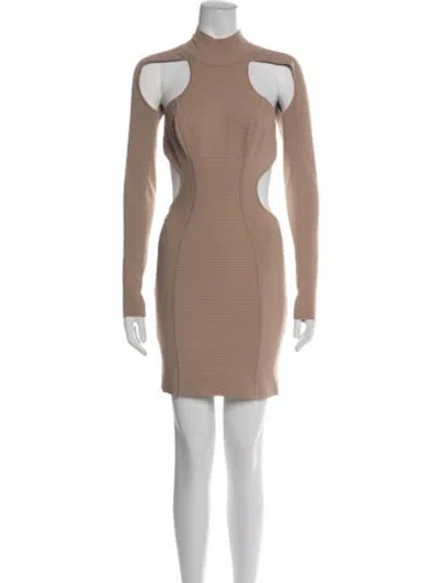 Pre-owned Herve Leger Mock Neck Mini Dress W/ Tags In Neutrals