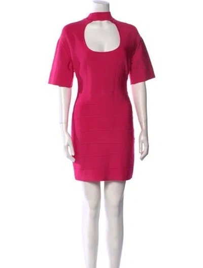 Pre-owned Herve Leger Mock Neck Mini Dress W/ Tags In Pink