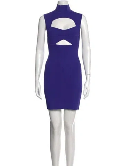 Pre-owned Herve Leger Mock Neck Mini Dress W/ Tags In Purple