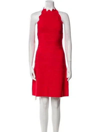 Pre-owned Herve Leger Mock Neck Mini Dress W/ Tags In Red