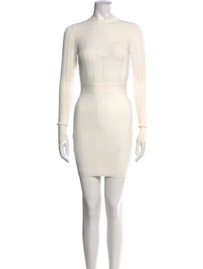 Pre-owned Herve Leger Mock Neck Mini Dress In White