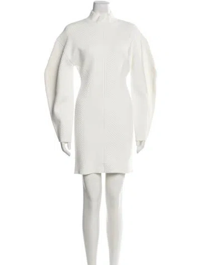 Pre-owned Herve Leger Mock Neck Mini Dress In White