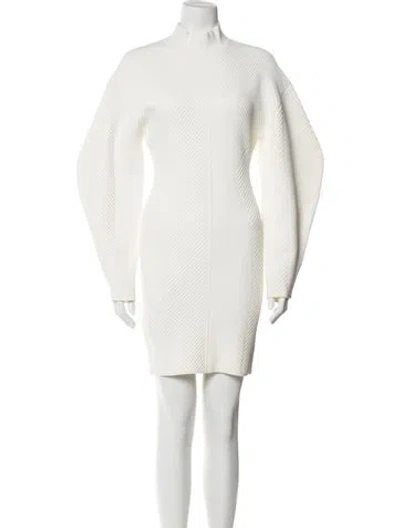 Pre-owned Herve Leger Mock Neck Mini Dress In White